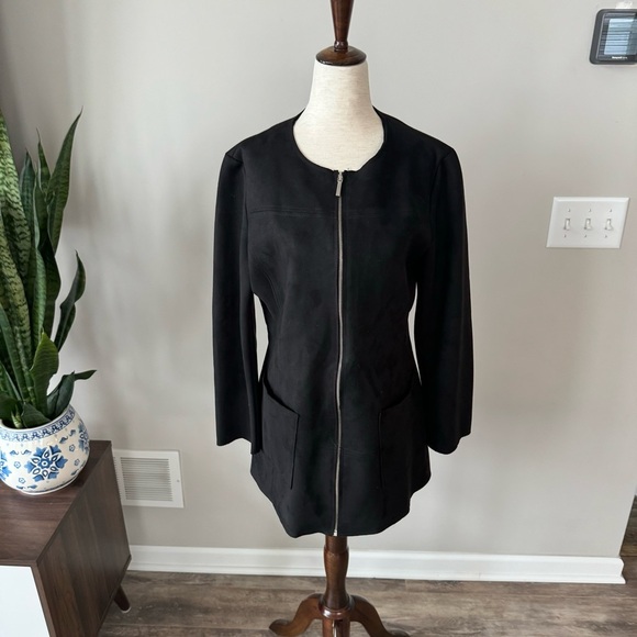 Zara Light Weight Faux-Suede Long Jacket with Full Silver Zipper - Picture 5 of 9